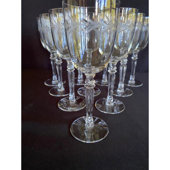 Set of 10 MCM Fostoria Claret Wine Glasses - Laurel Band Etched 1940s Barware - Picture 4 of 8